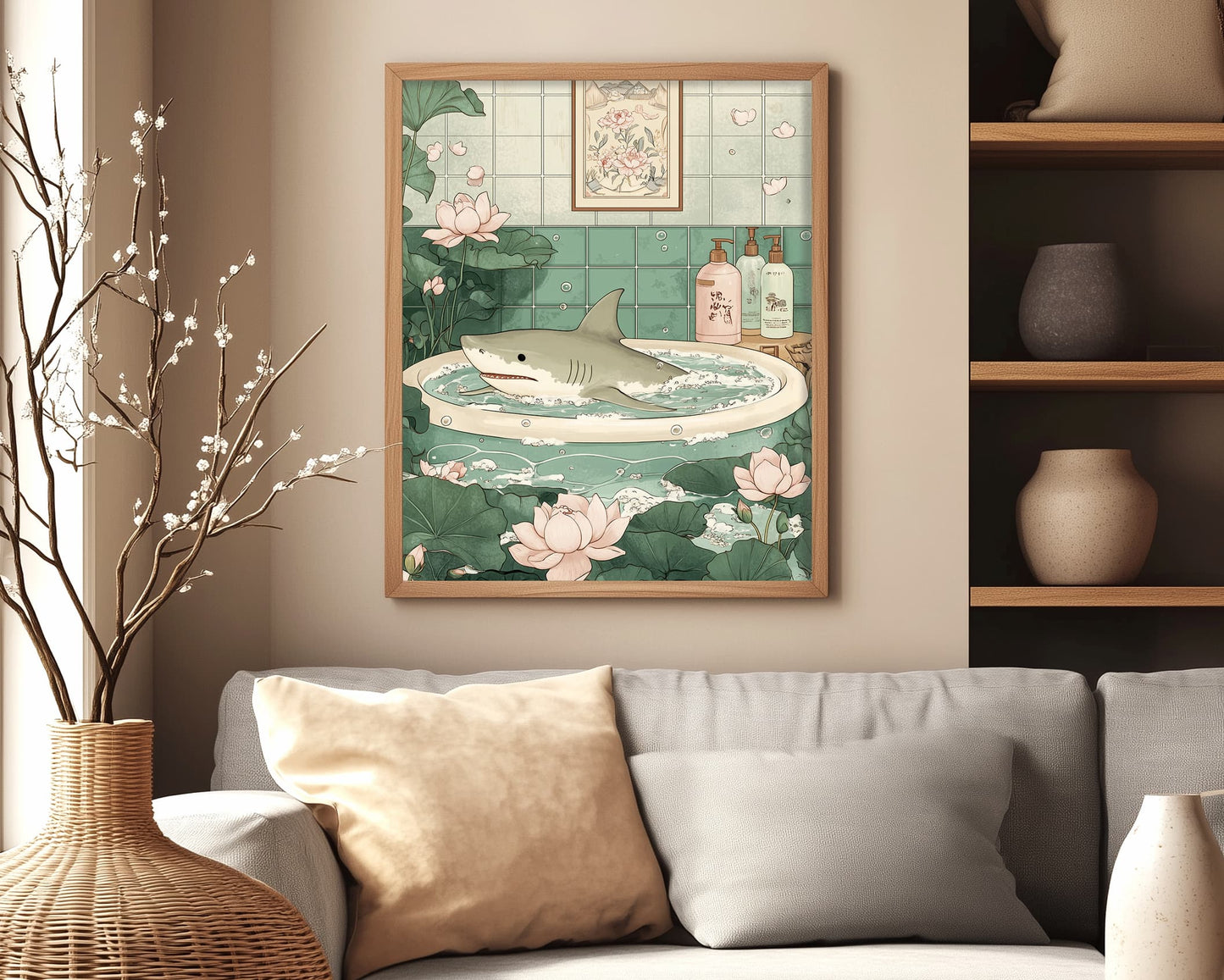 Funny shark art for bathroom wall