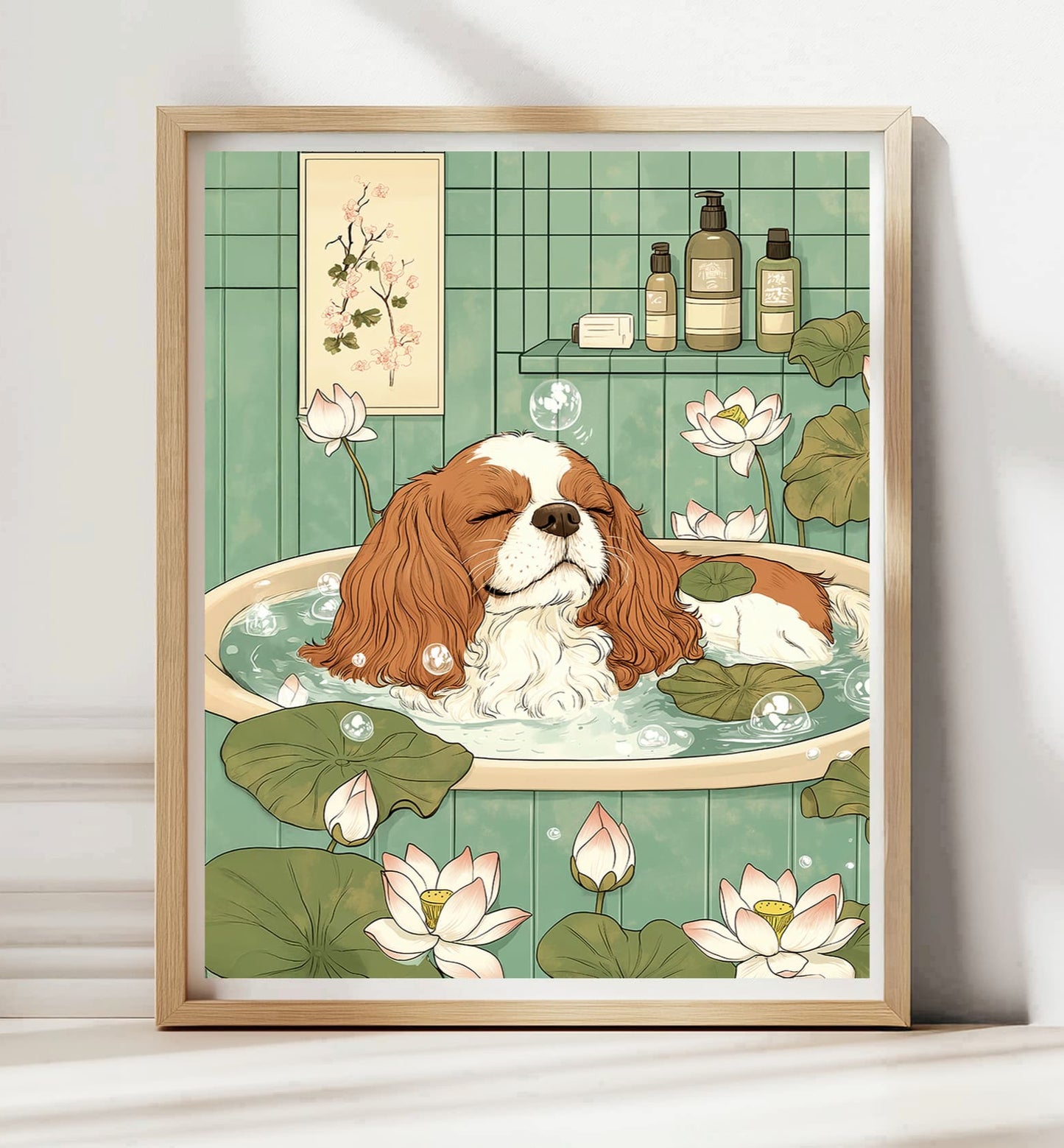 Cavalier Spaniel in bathroom wall art