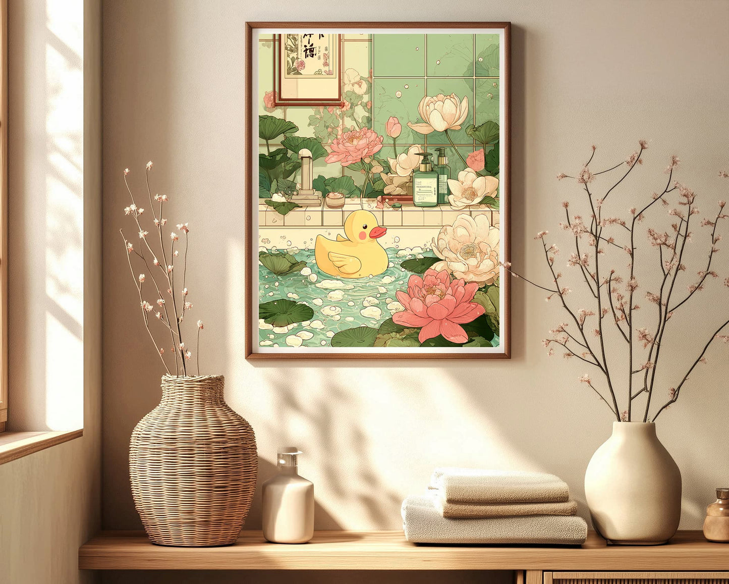 Funny Japandi animal bathroom print