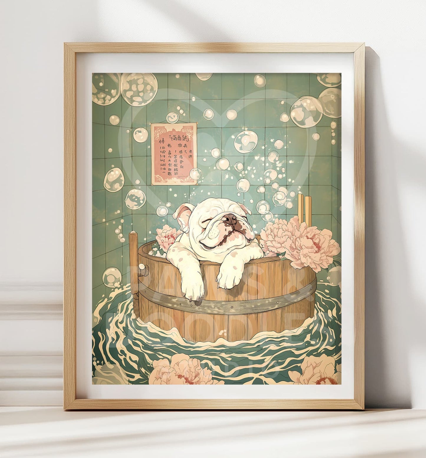 English Bulldog in bathtub wall art