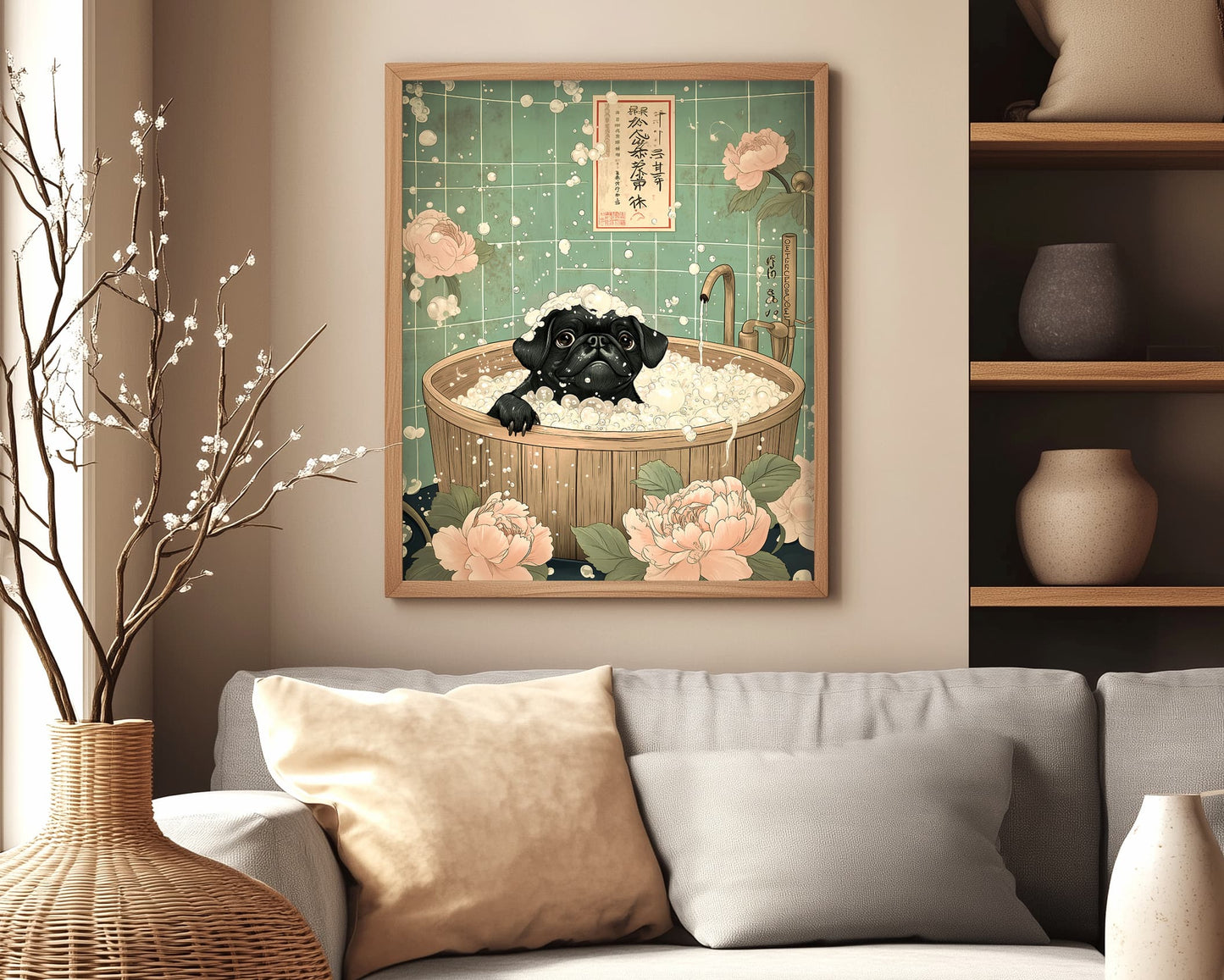 Japandi dog bathroom poster