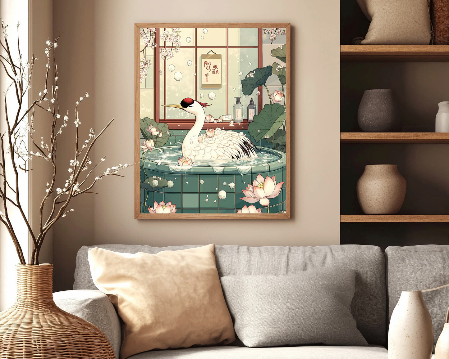 Sage green minimalist crane decor