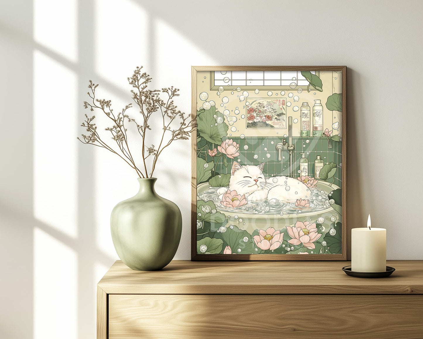 Minimalist cat in bath wall decor