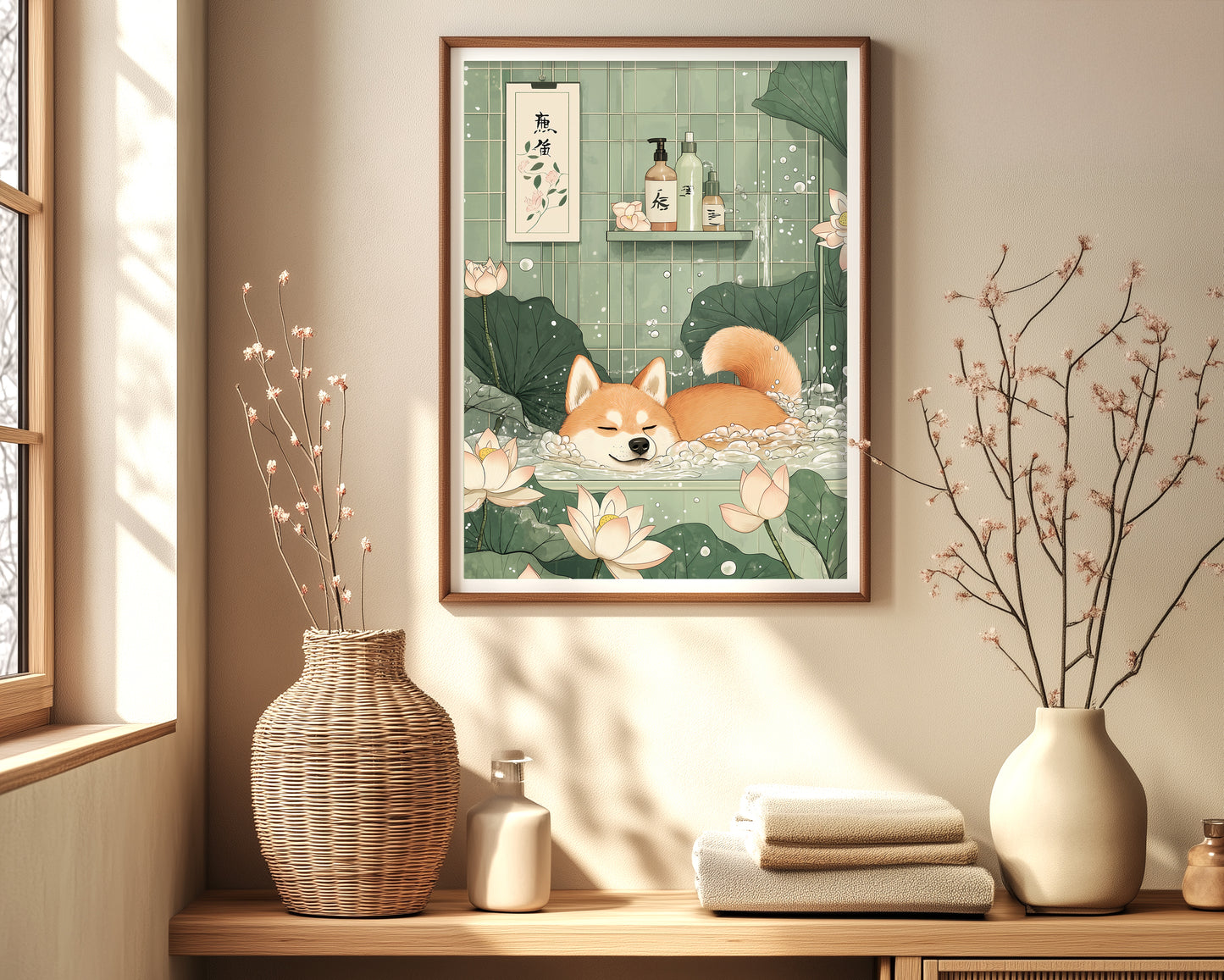 Relaxing aesthetic Shiba Inu poster for Japandi home