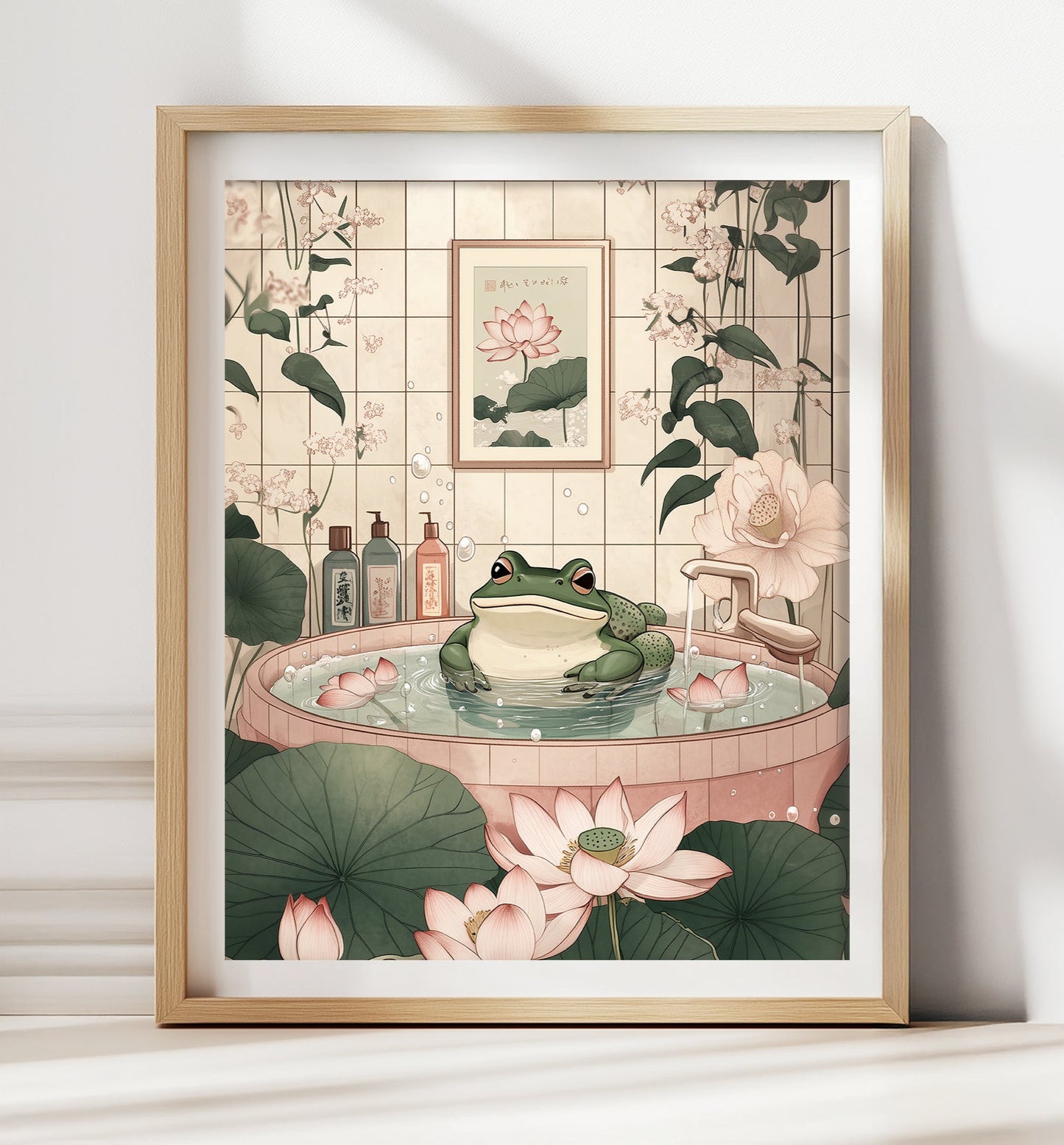 Japanese frog art print in Japandi minimalist style