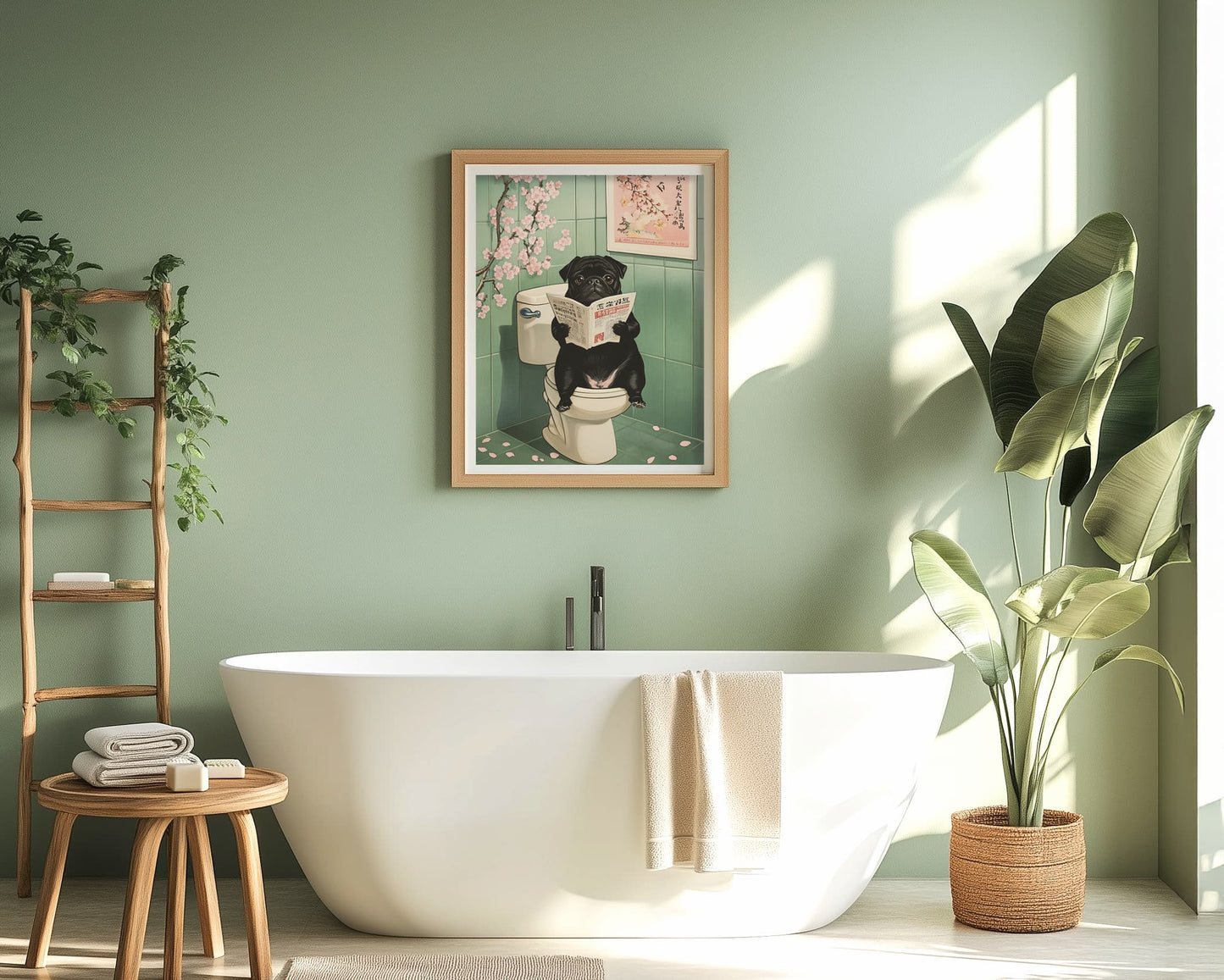 sage green bathroom decor funny dog wall art