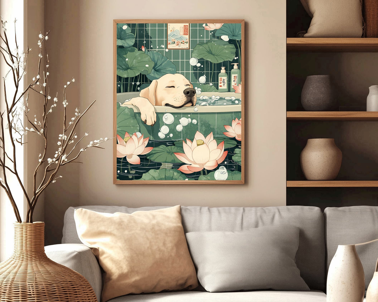 Sage green dog wall poster