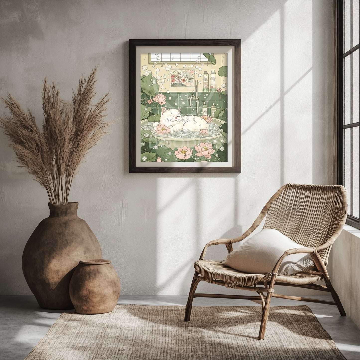 Quirky cat bathtub spa print