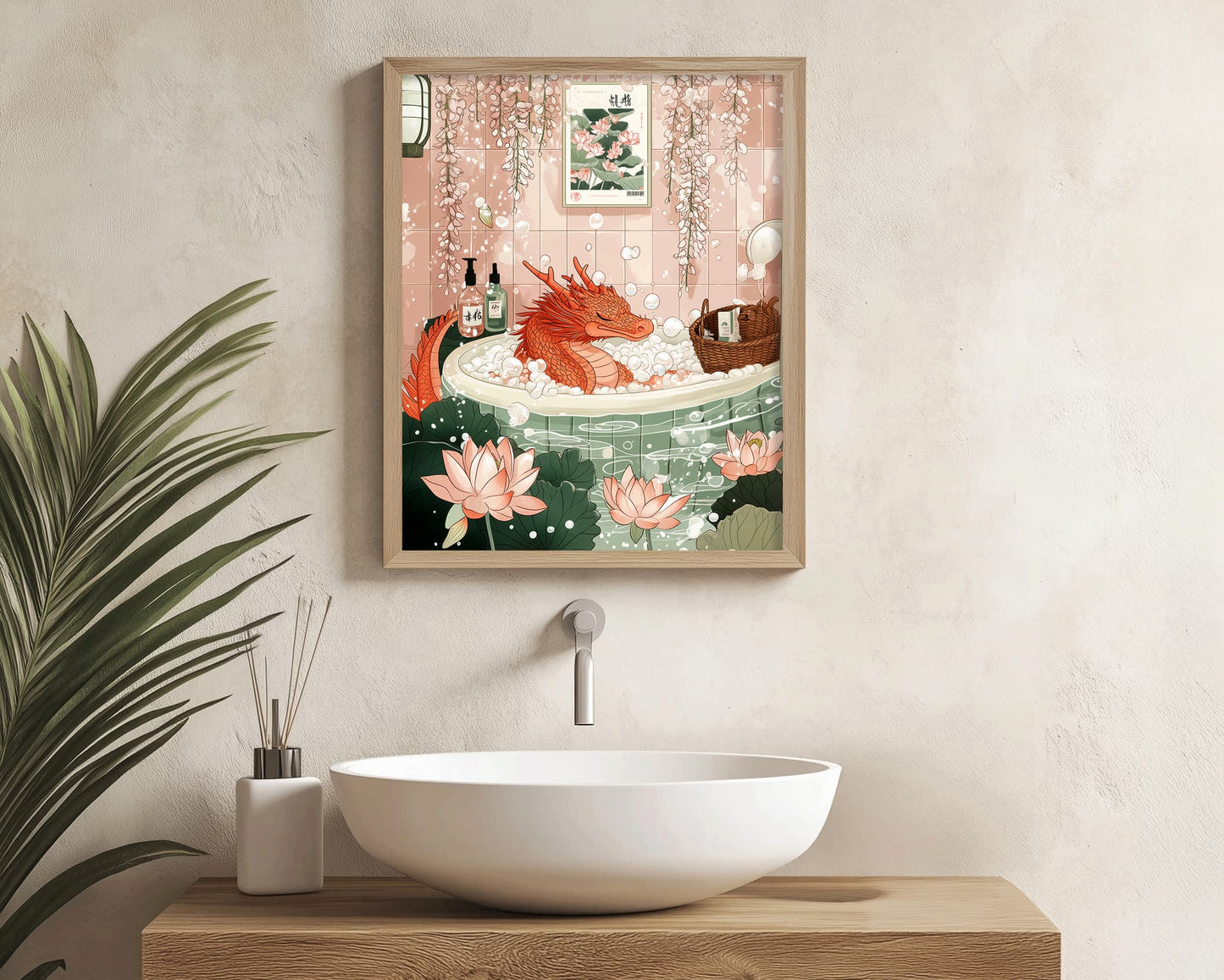 Funny Ukiyo-e dragon bathroom art quirky wall decor