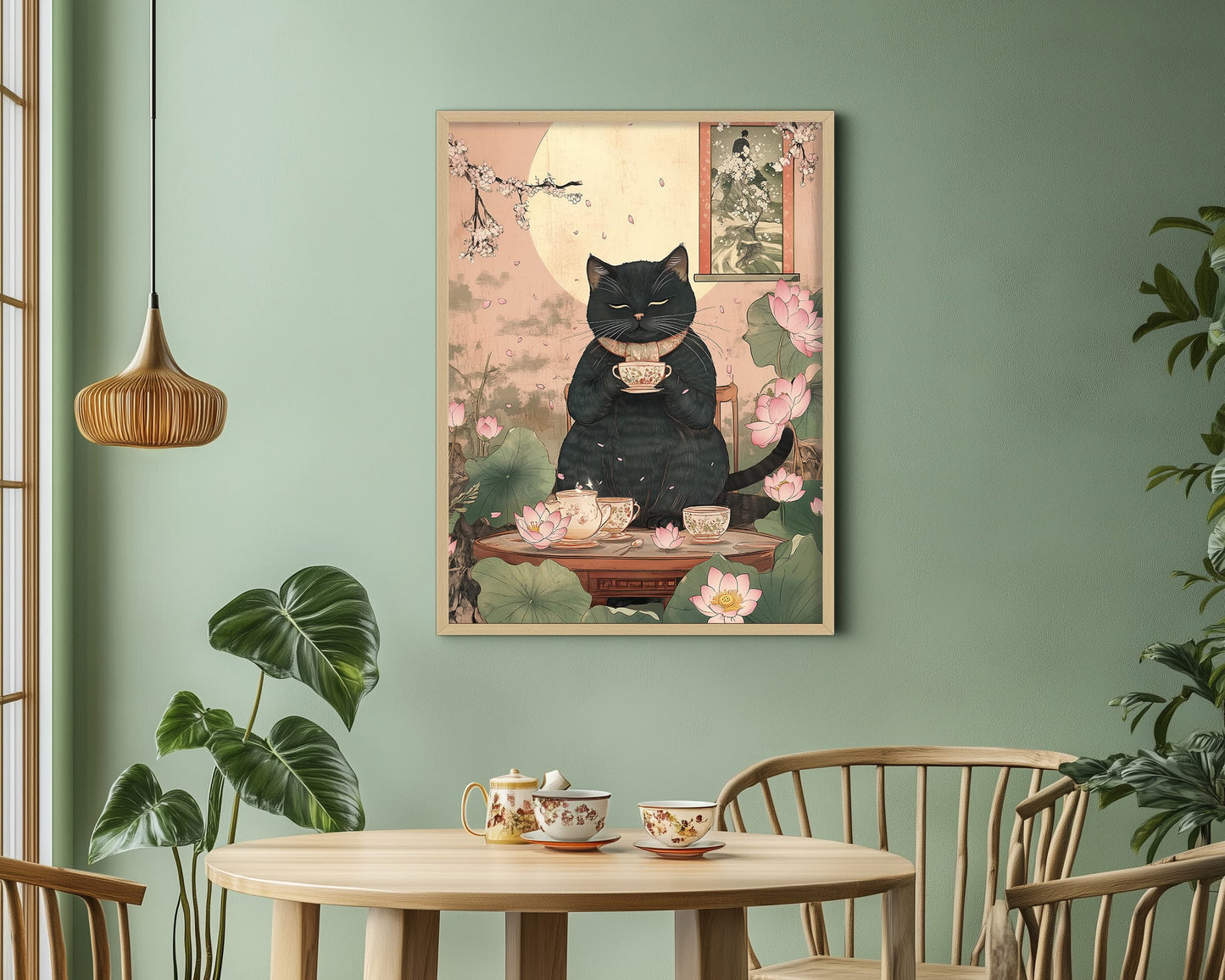 black cat print japandi poster funny animals