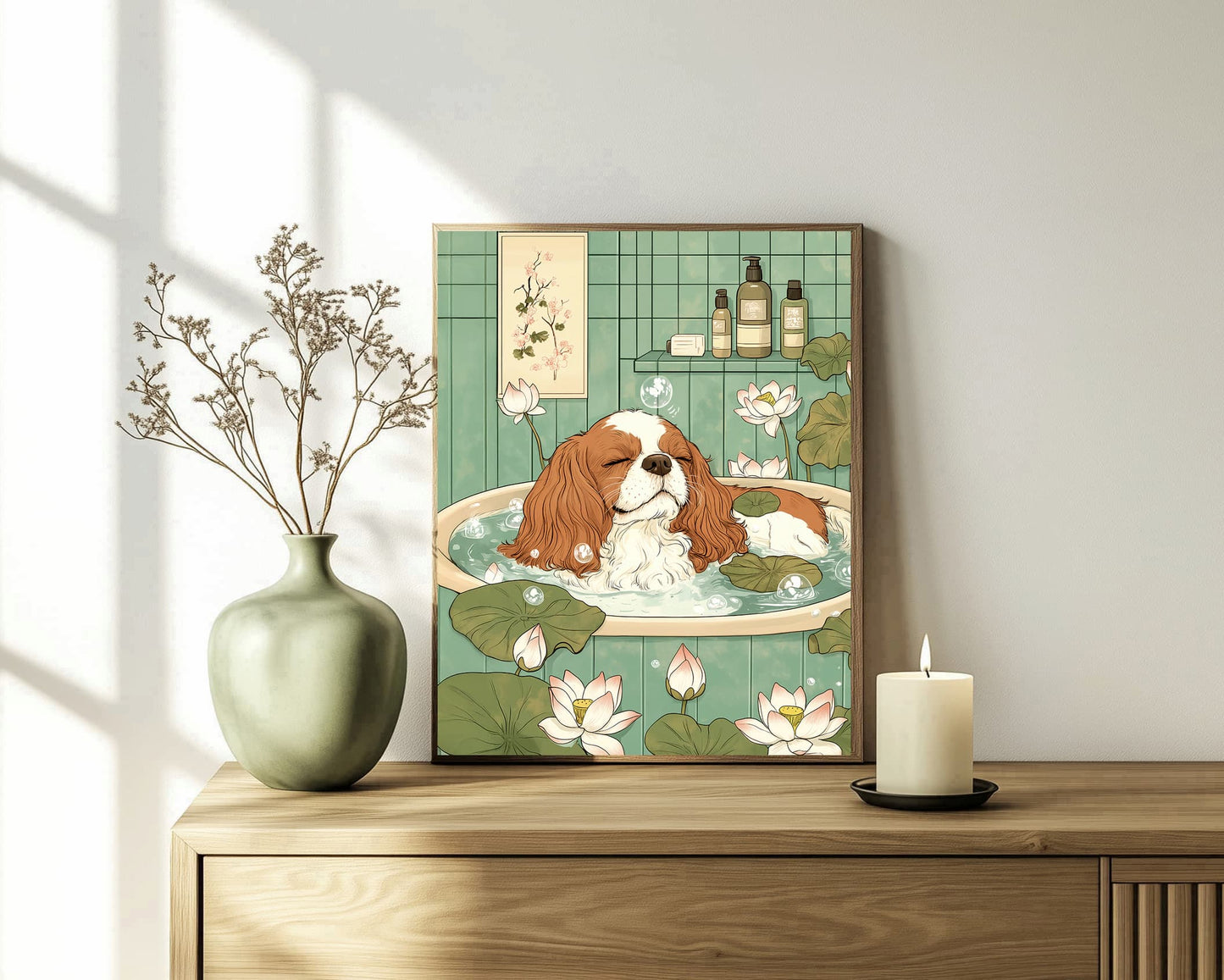 Cute dog soaking in bath art