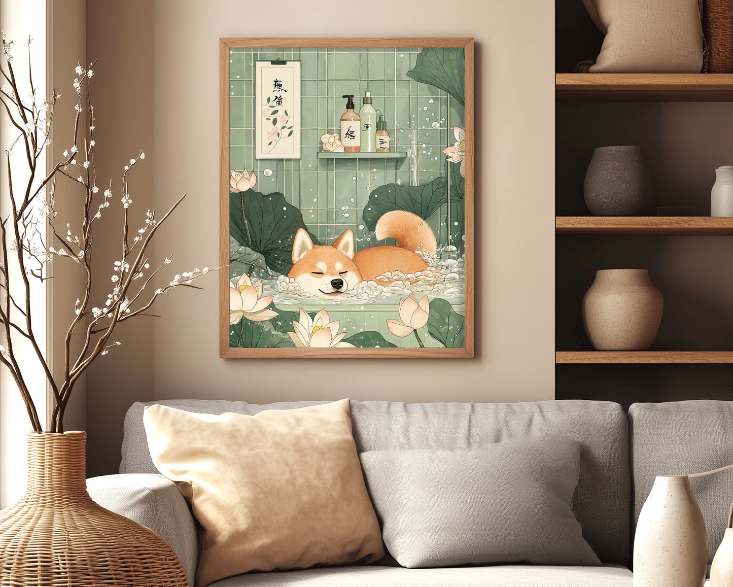 Cute Shiba dog art in Japanese minimal style
