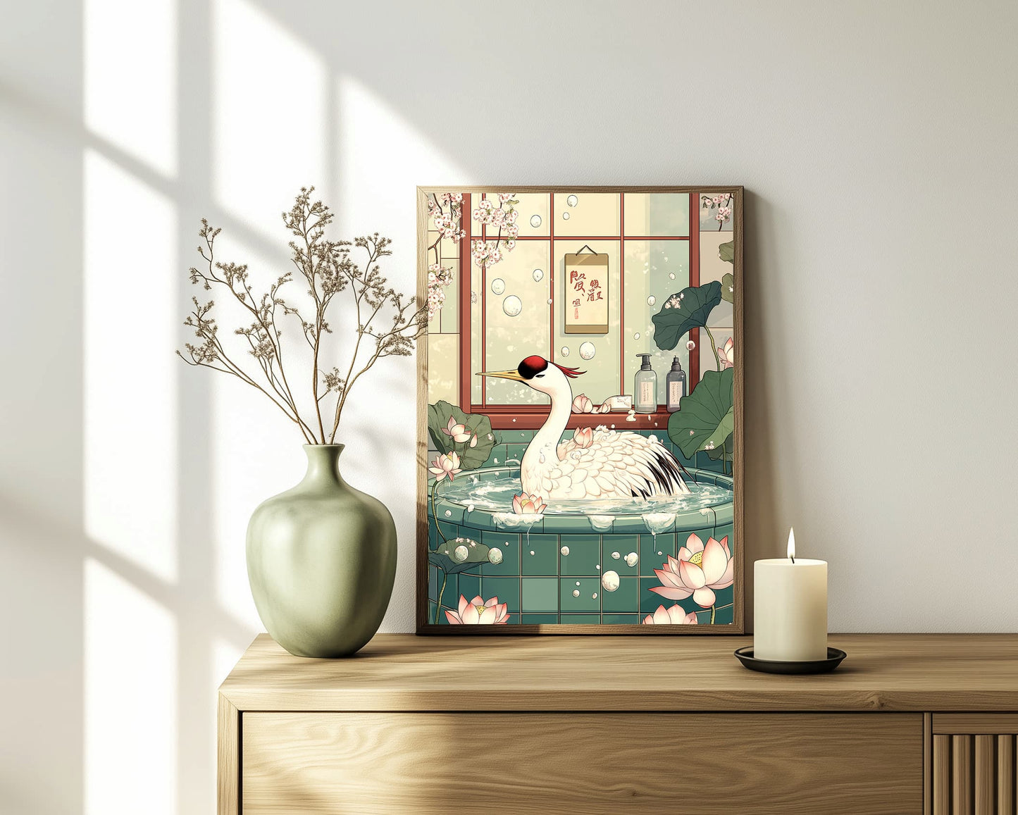 Ukiyo-e style crane poster