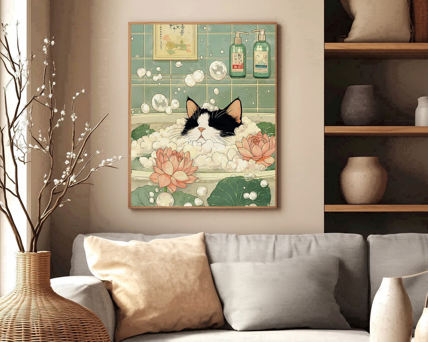 Japanese-style cat lover print