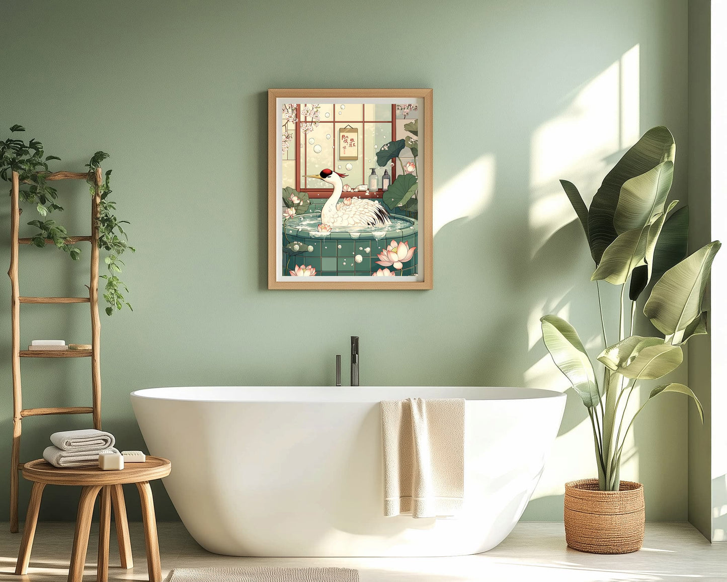 Funny Japandi bird bathroom print