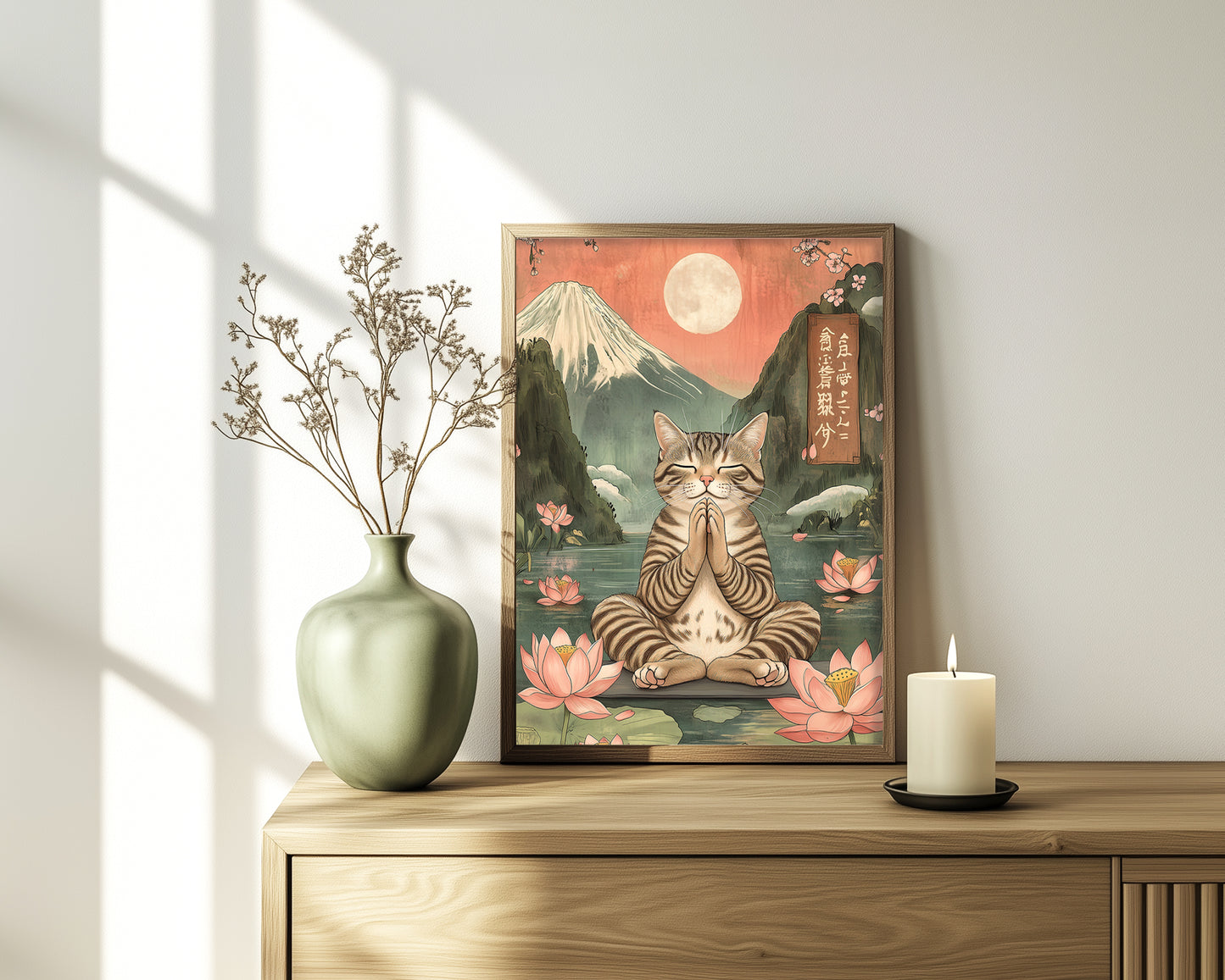 Ukiyo-e inspired cat print for calming spa or yoga decor