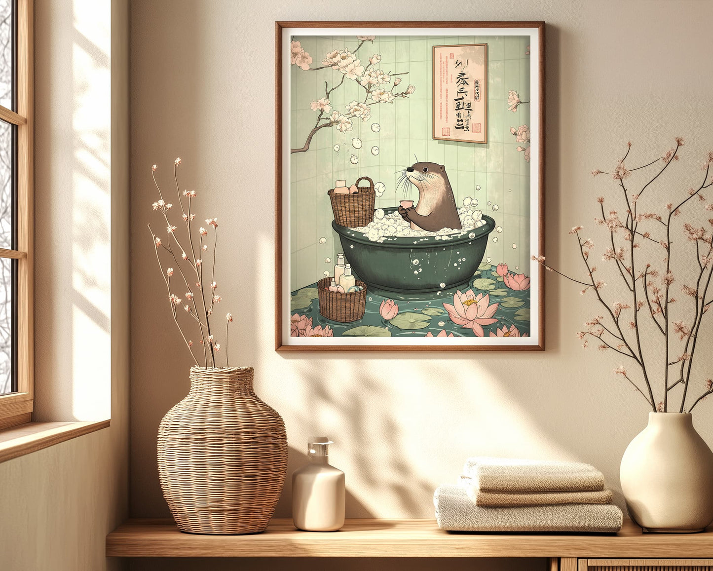 Japandi quirky otter art for calm spaces