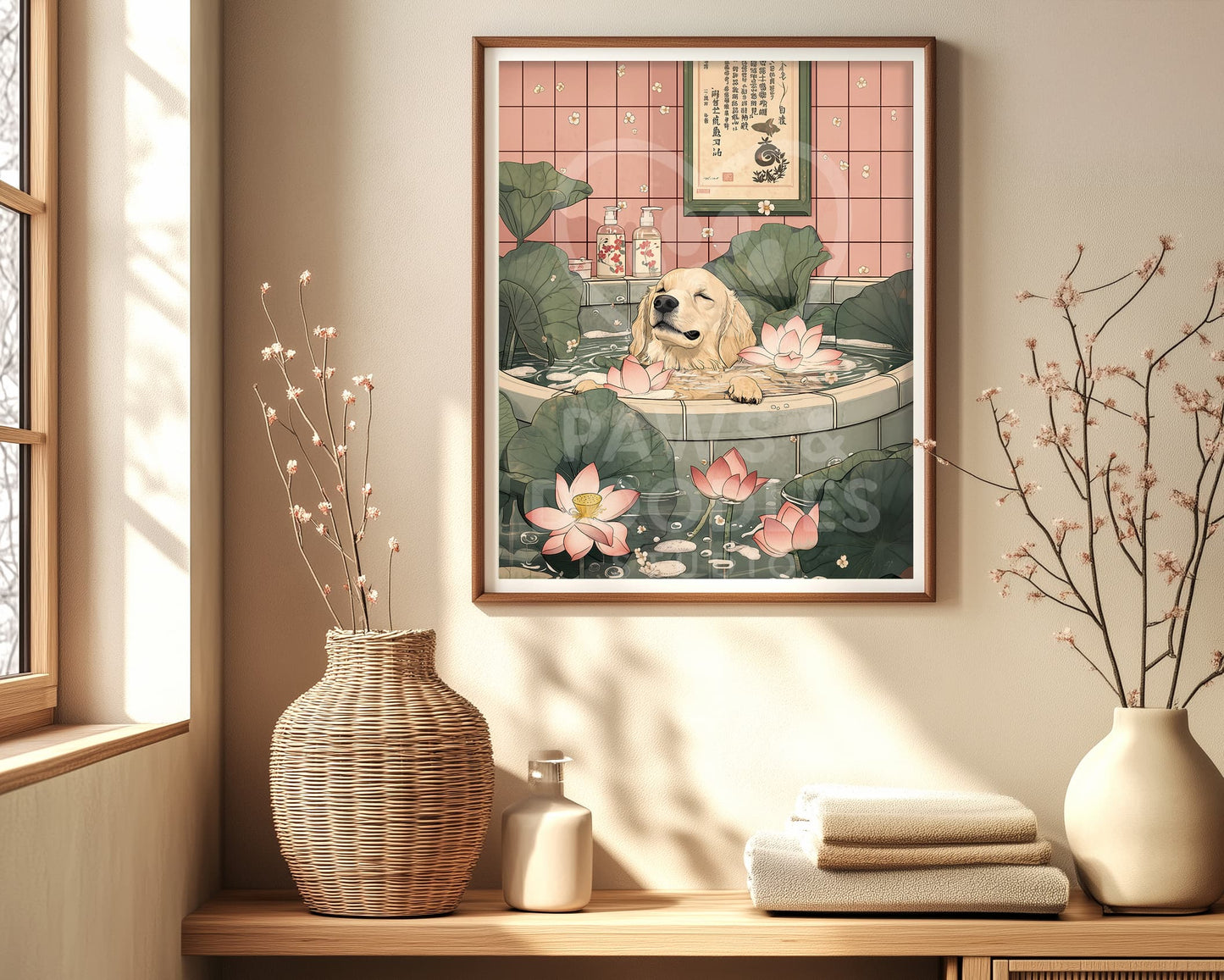 Japanese-style relaxing dog poster