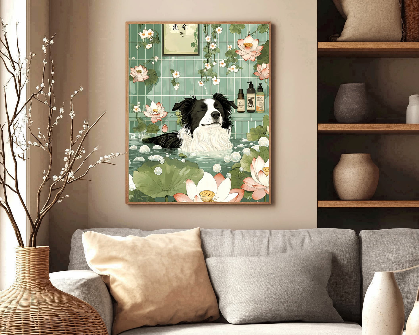 Zen pastel dog print decor