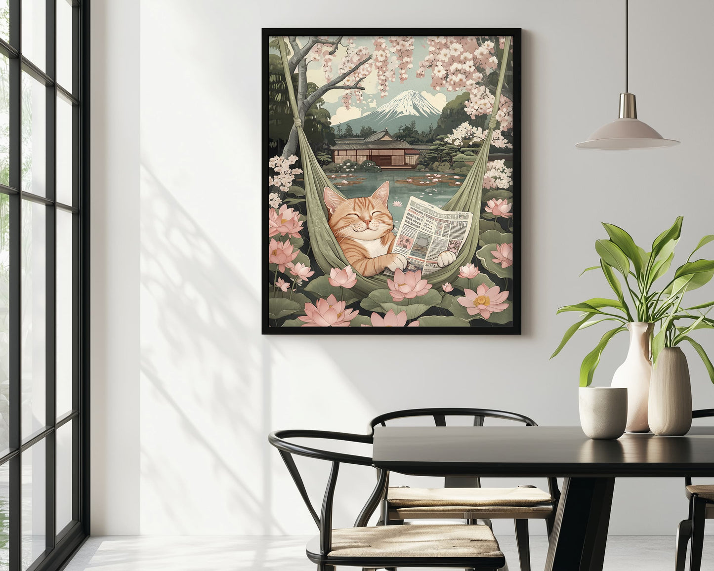 orange cat living room poster