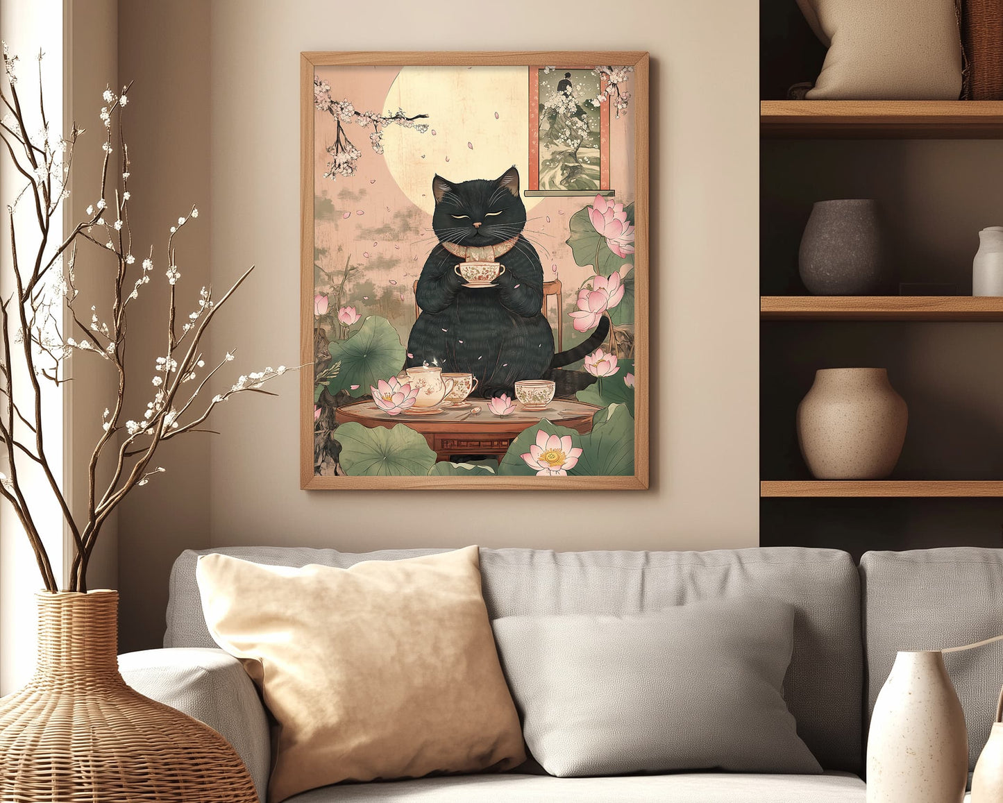 quirky animals print black cat wall art for dining room