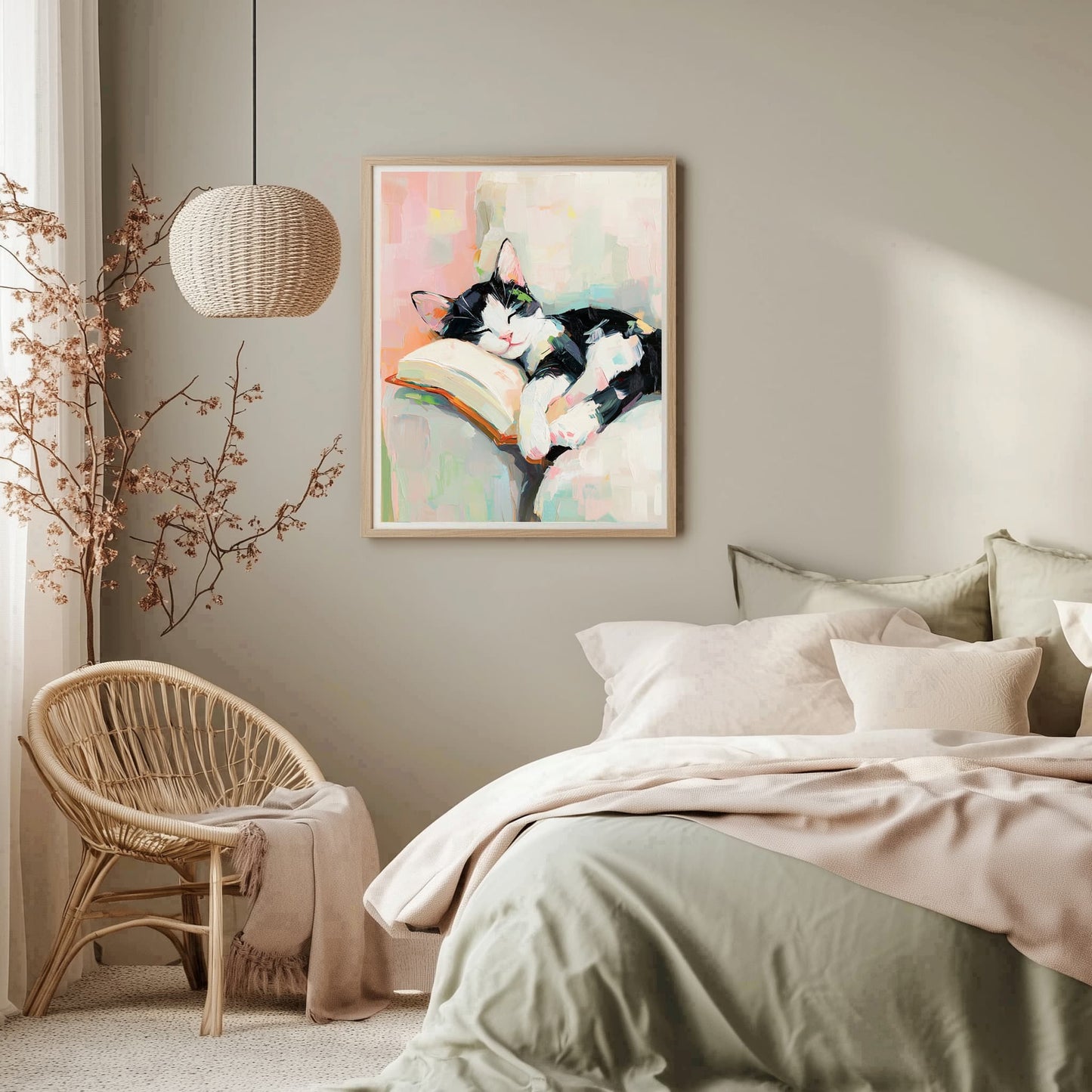 Cat and book wall art print