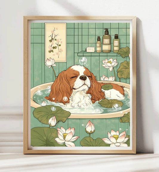 Cavalier Spaniel in bathroom wall art
