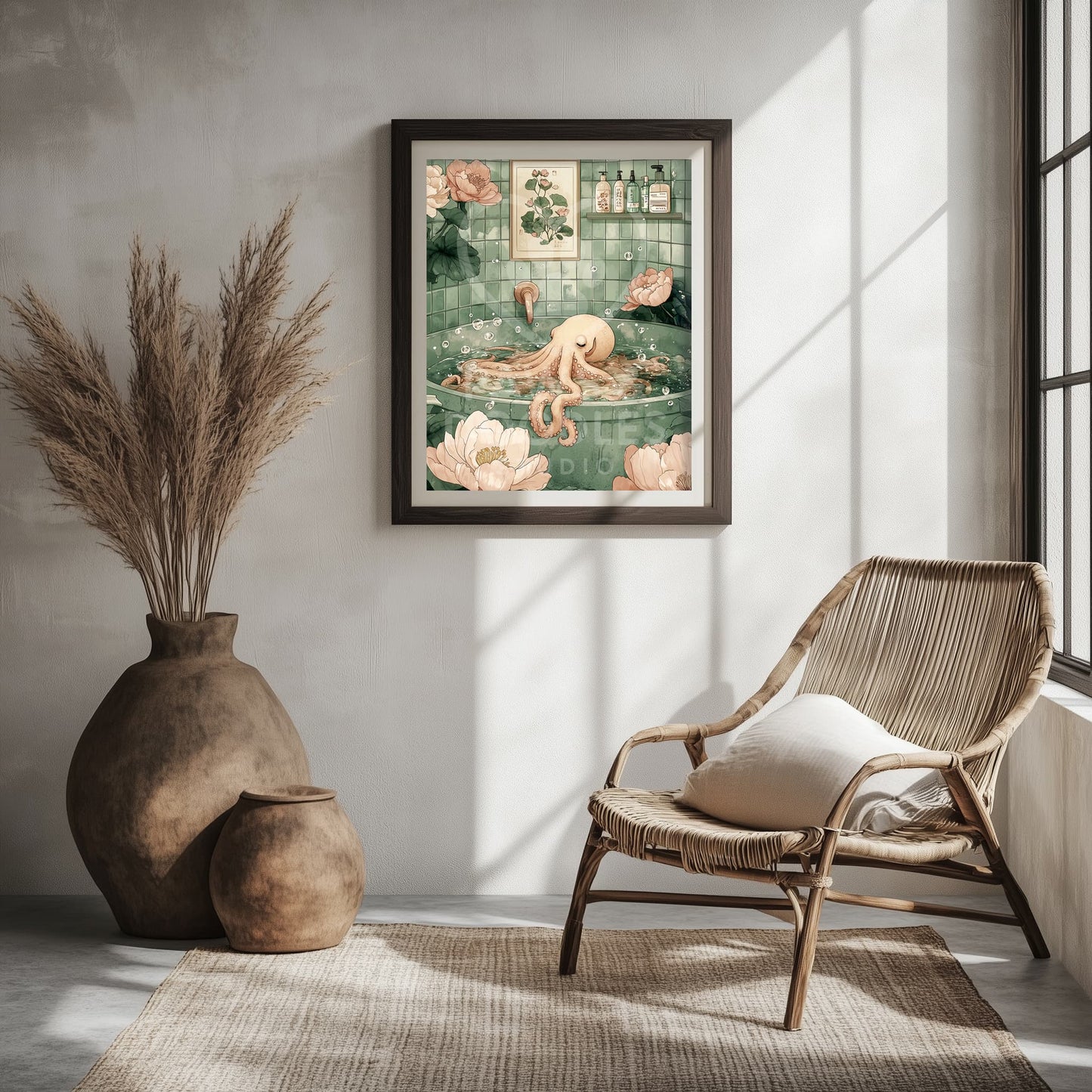 Funny octopus bathroom decor print