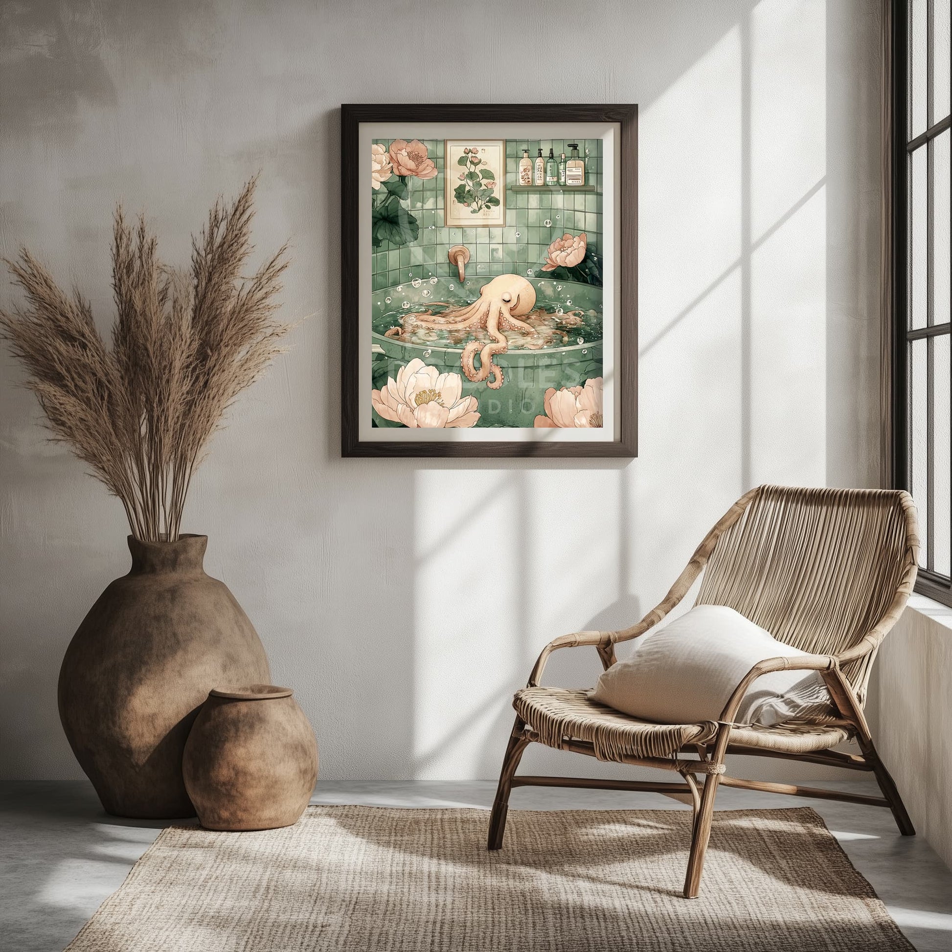 Funny octopus bathroom decor print