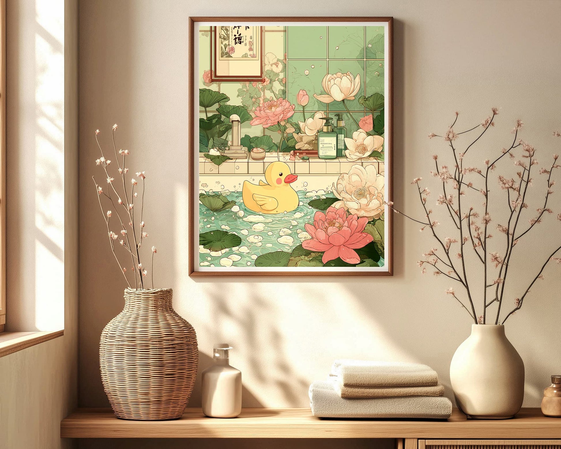 Funny Japandi animal bathroom print