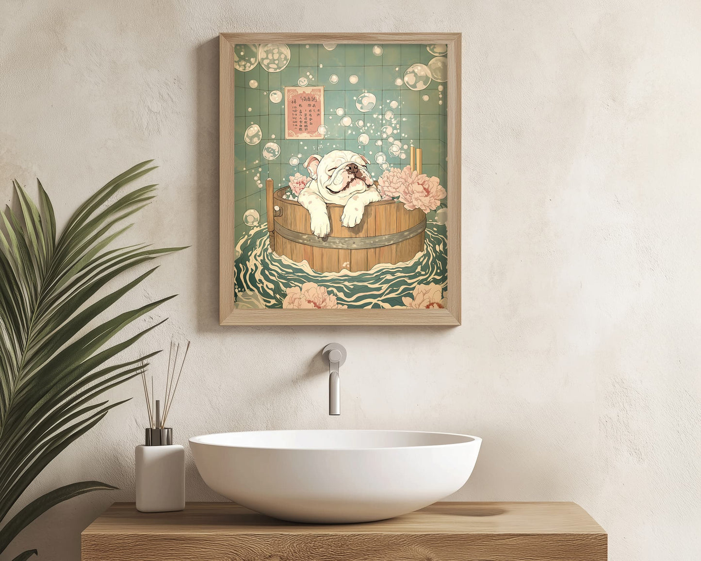 Sage green bulldog artwork