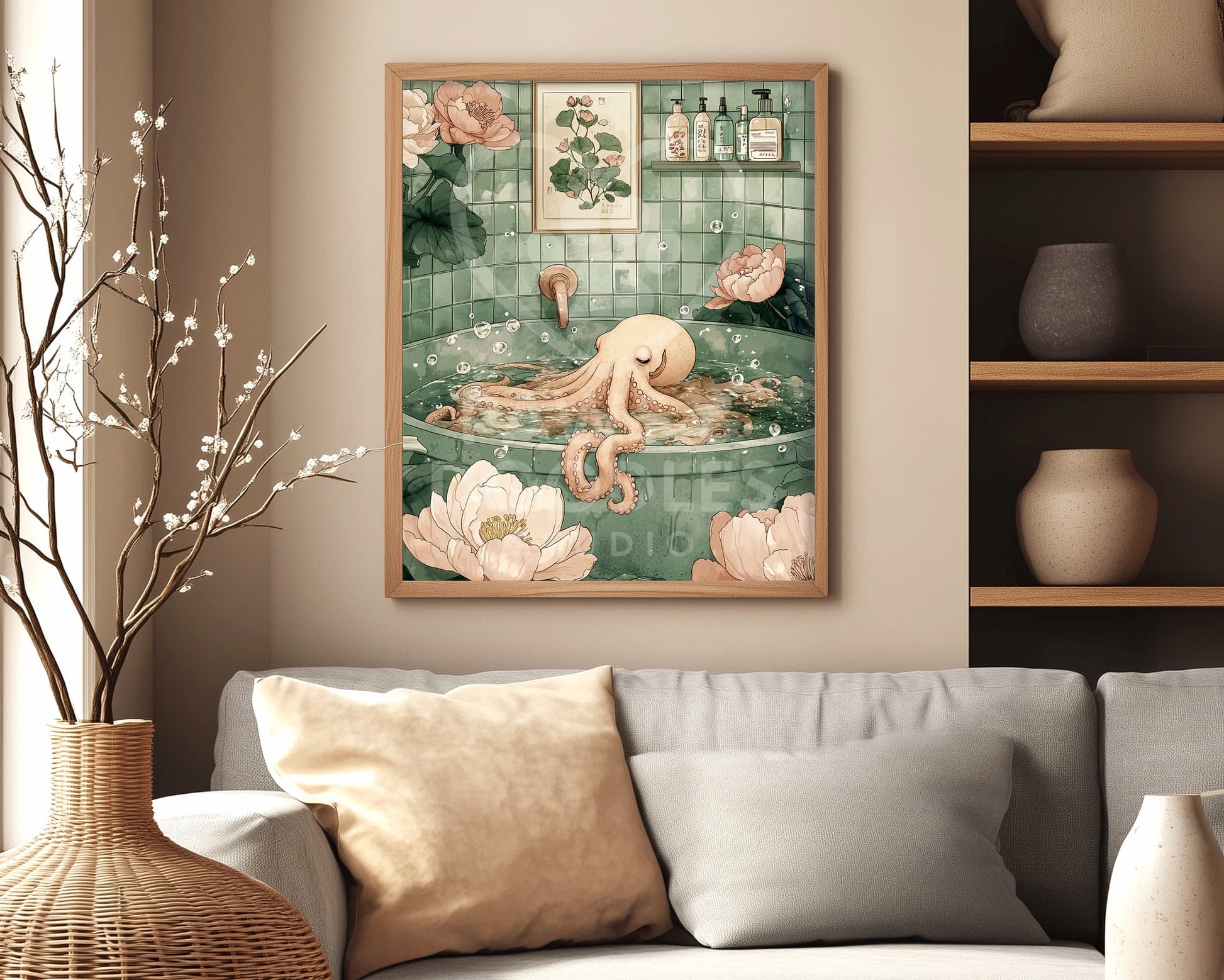 Sea life ocean poster with soft tones