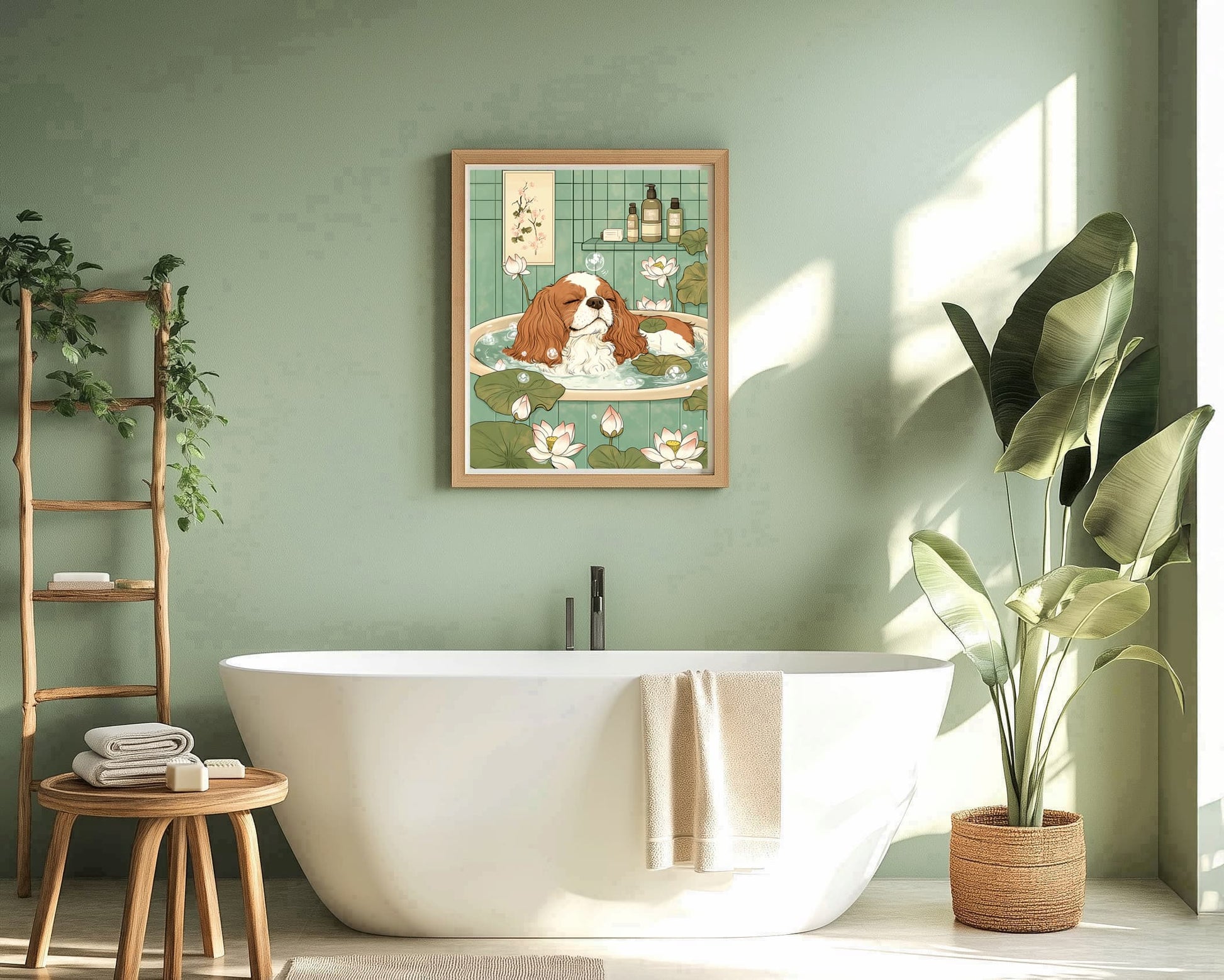 Sage green pet bathroom print