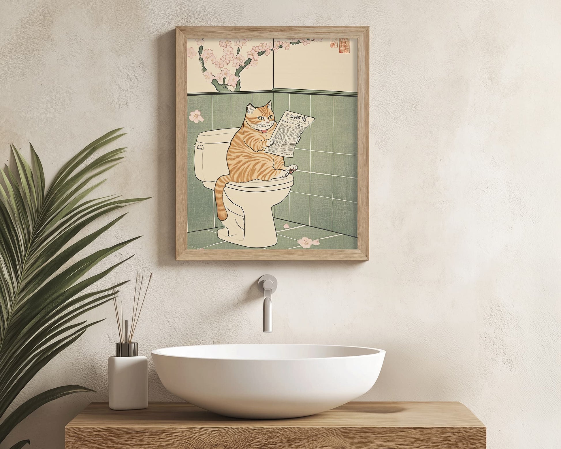  Japandi style cat wall art for bathroom