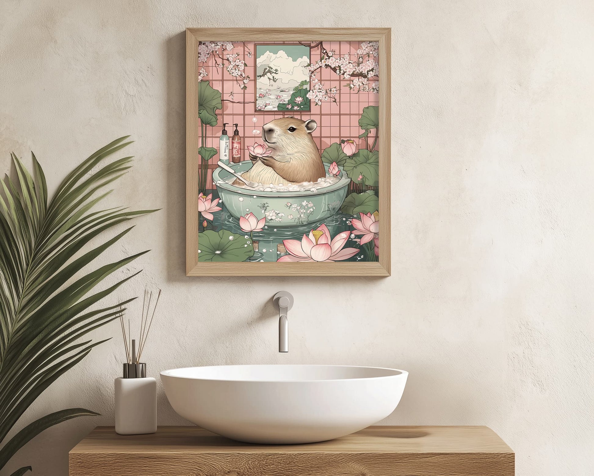 Funny capybara bath poster for bathroom wall decor