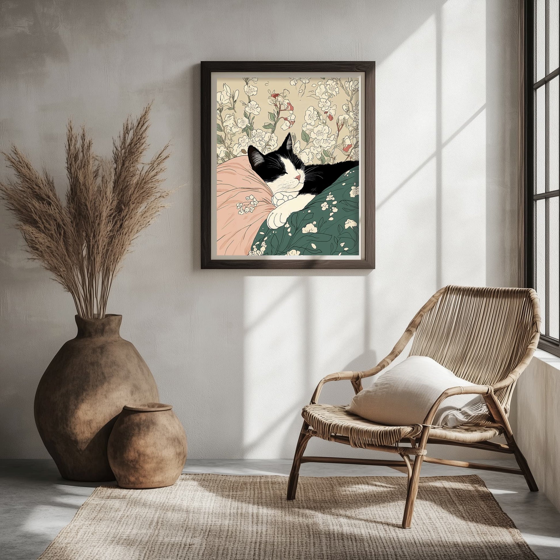 Japanese-inspired calm cat decor