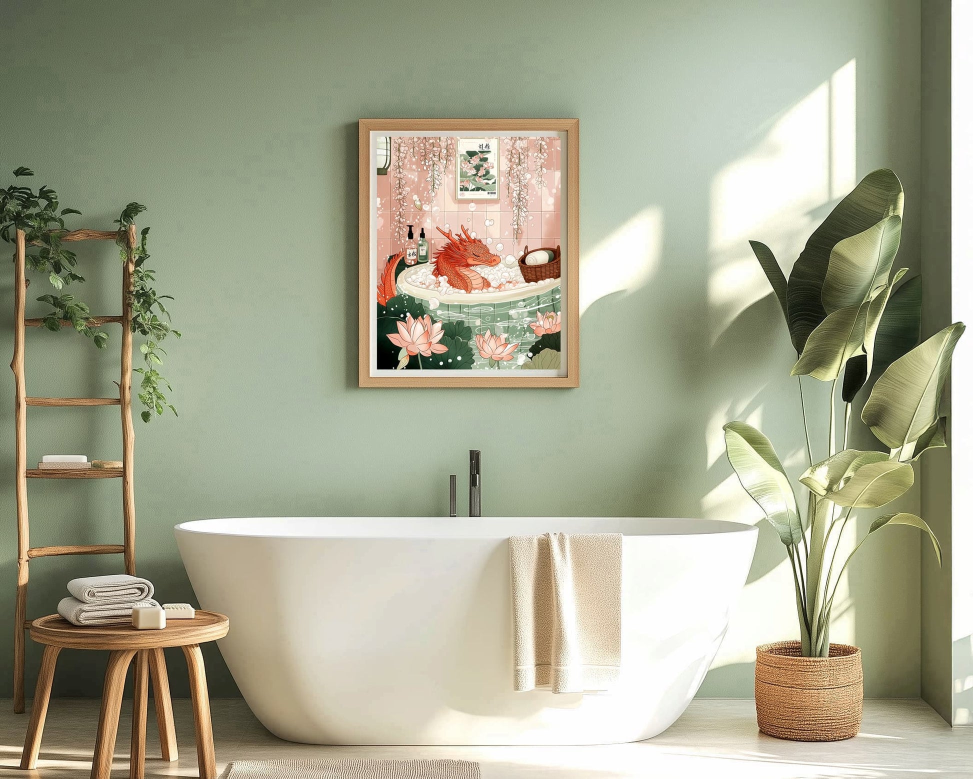 sage green decor bathroom aesthetic wall art