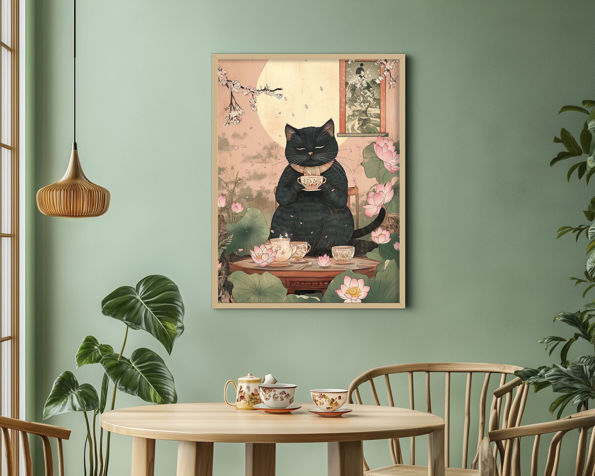 black cat print japandi poster funny animals