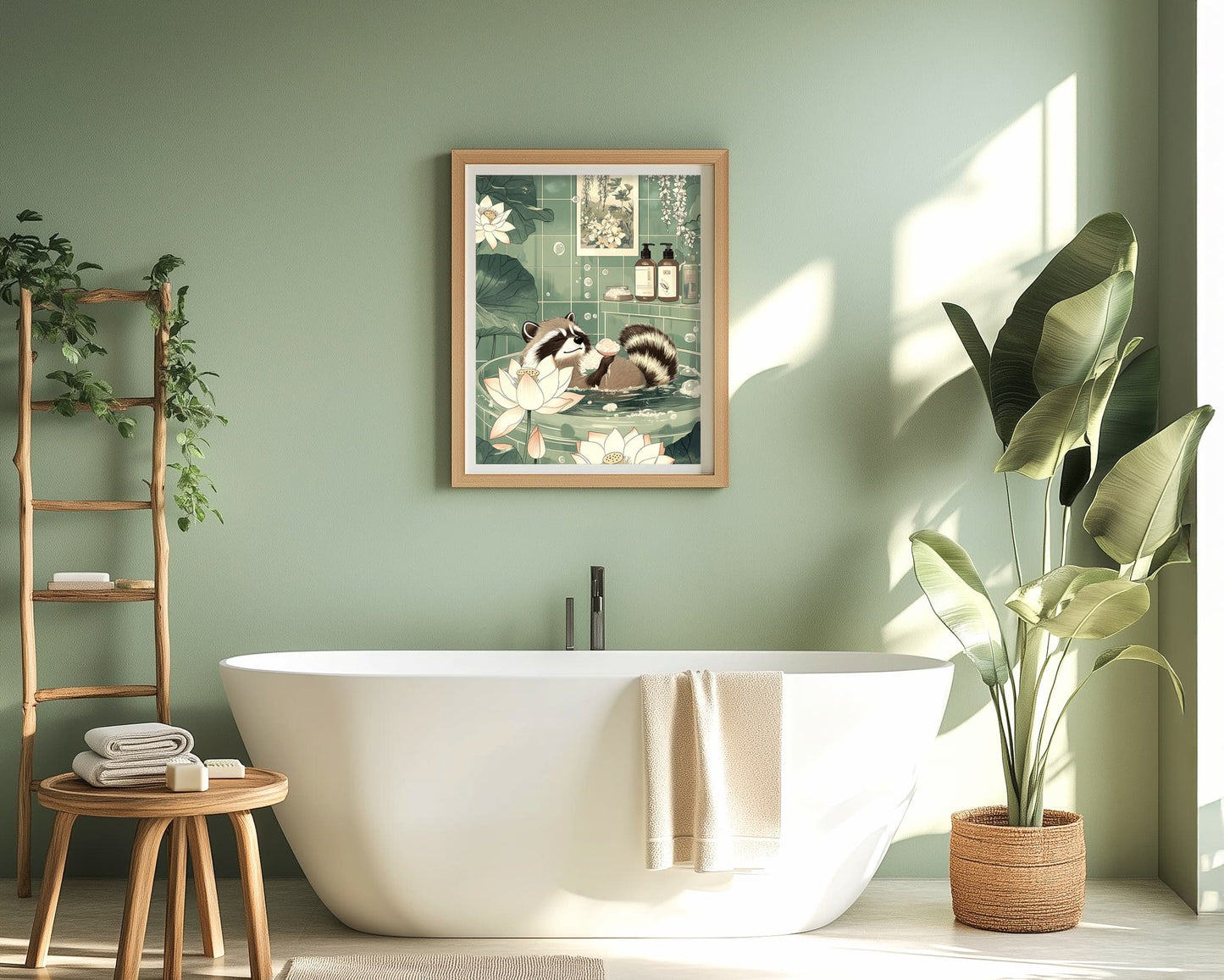 Cozy woodland raccoon poster artwork