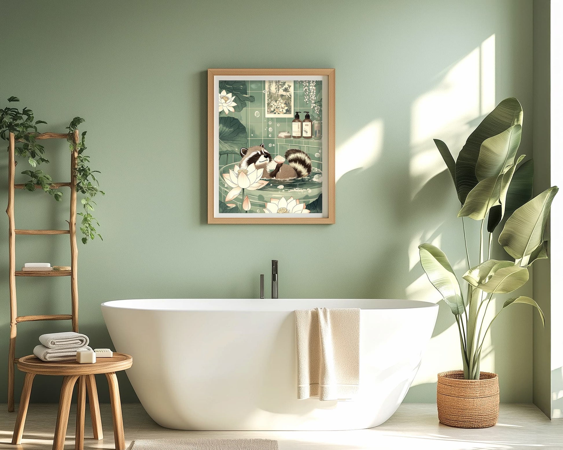 Cozy woodland raccoon poster artwork