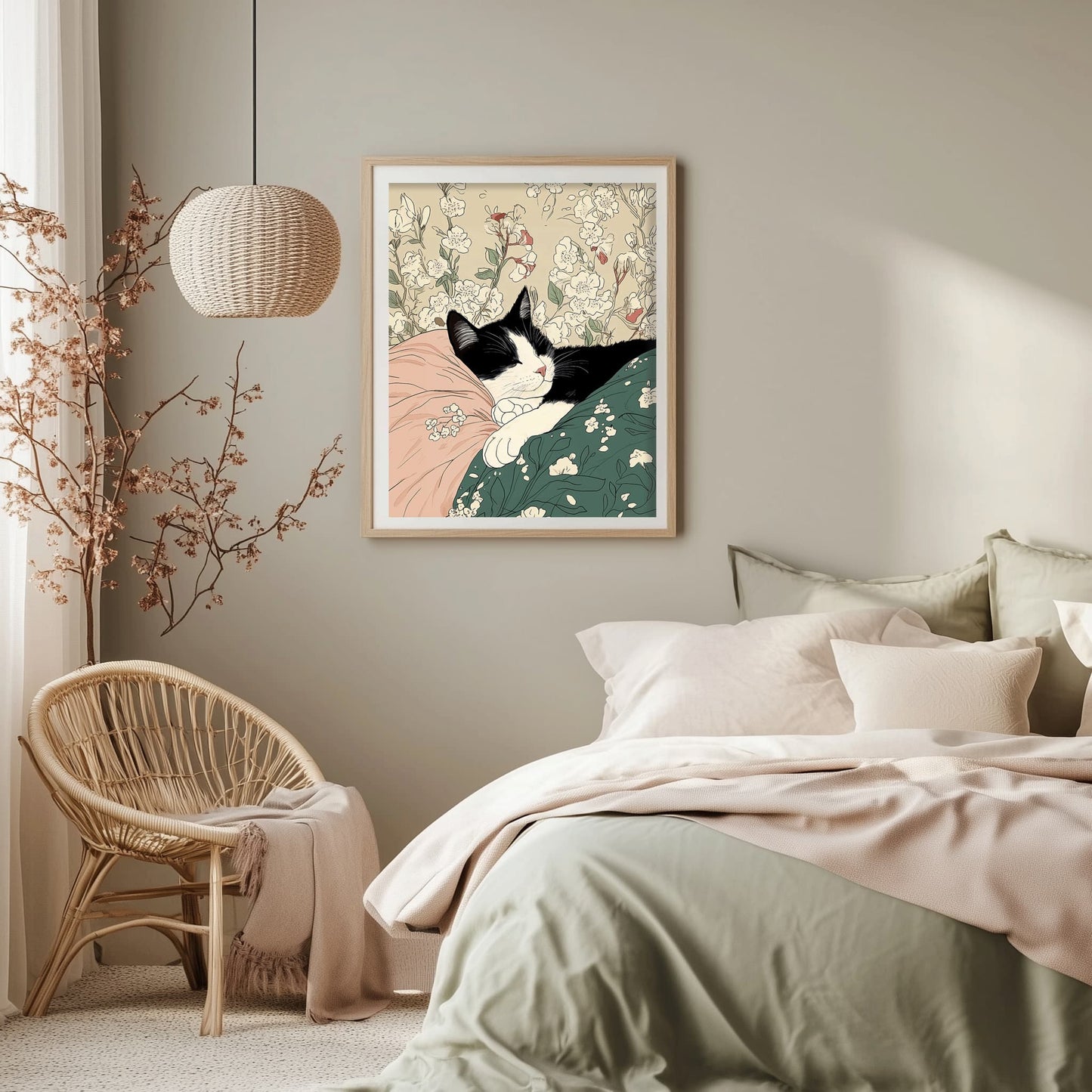Minimalist cat wall art for bedroom