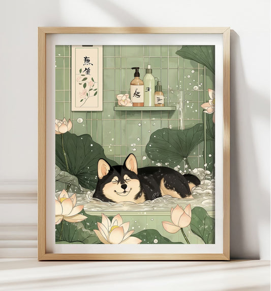 Shiba Inu in bathtub wall art