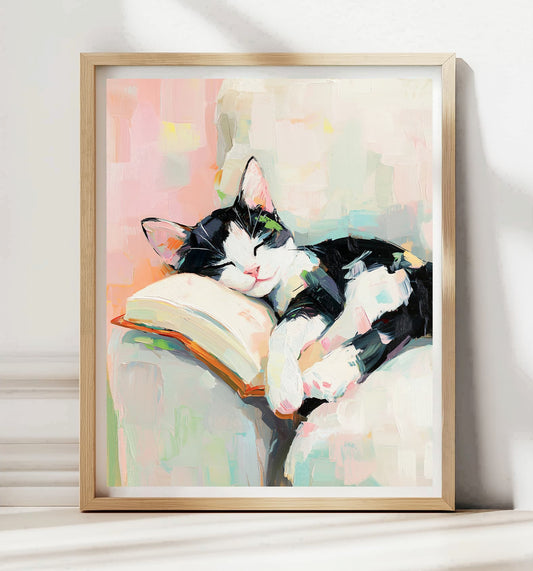 Sleeping tuxedo cat poster wall art