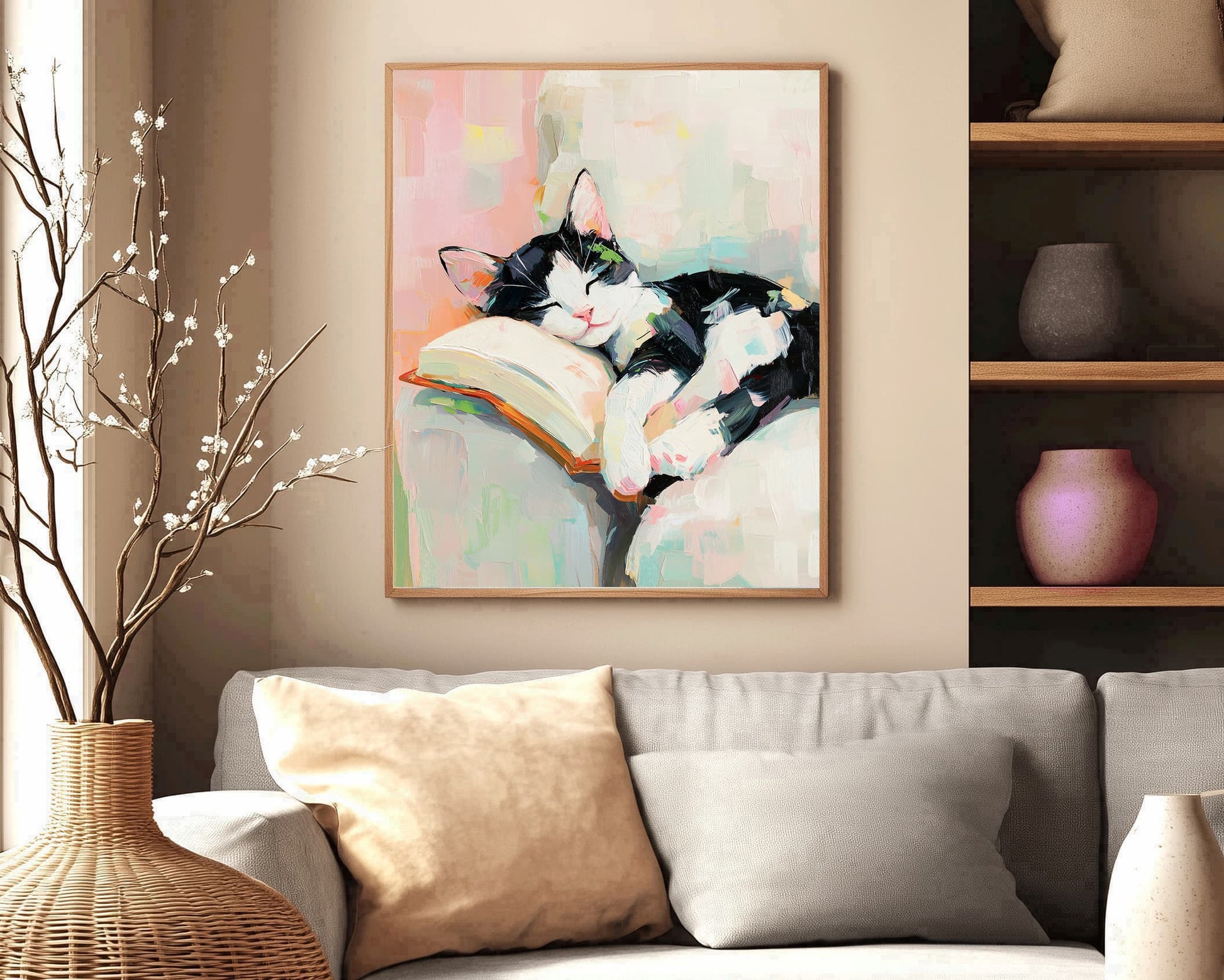 Cat lover reading nook wall print
